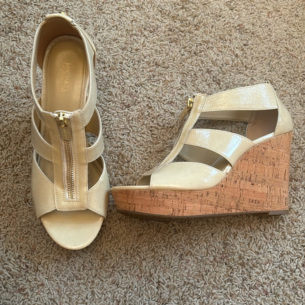 Worn Once Michael Kors Patent Platform Cork Wedges
